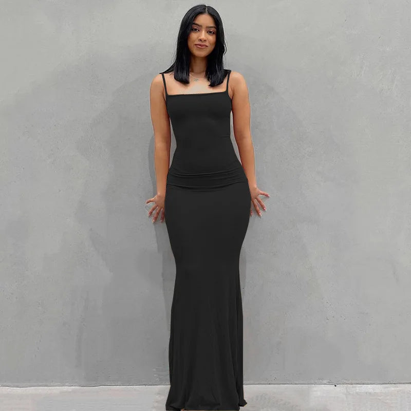Satin Backless Bodycon Maxi Dress