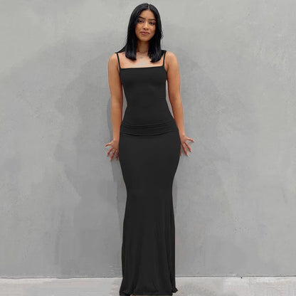 Satin Backless Bodycon Maxi Dress