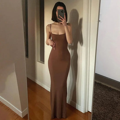 Satin Backless Bodycon Maxi Dress