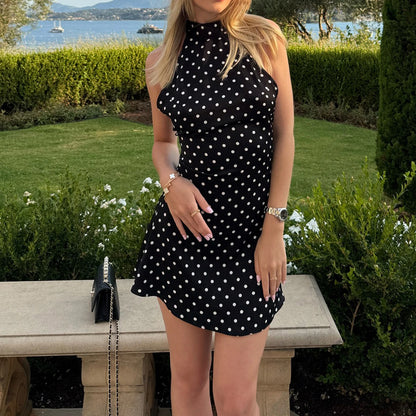 Sexy Polka Dot Halter Mini Dress