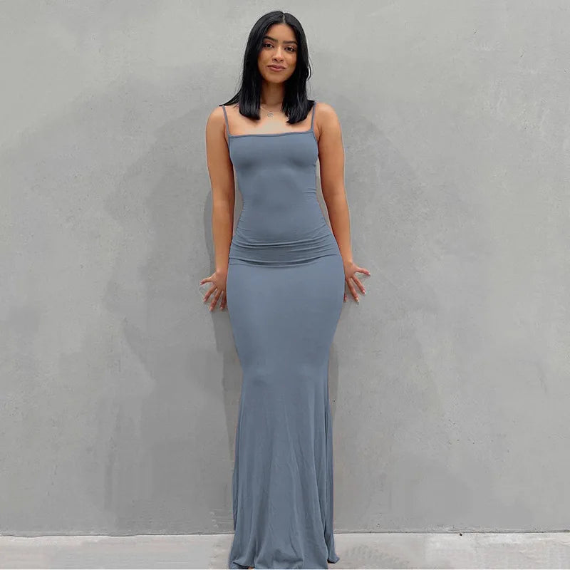 Satin Backless Bodycon Maxi Dress