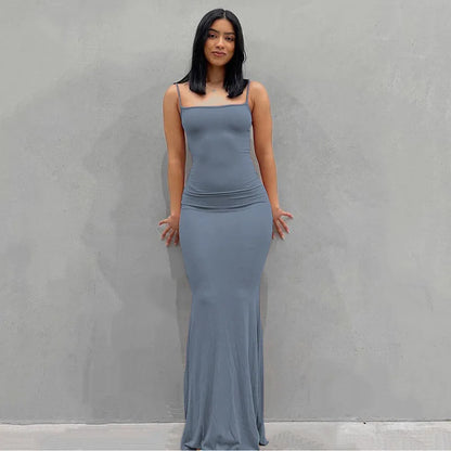 Satin Backless Bodycon Maxi Dress