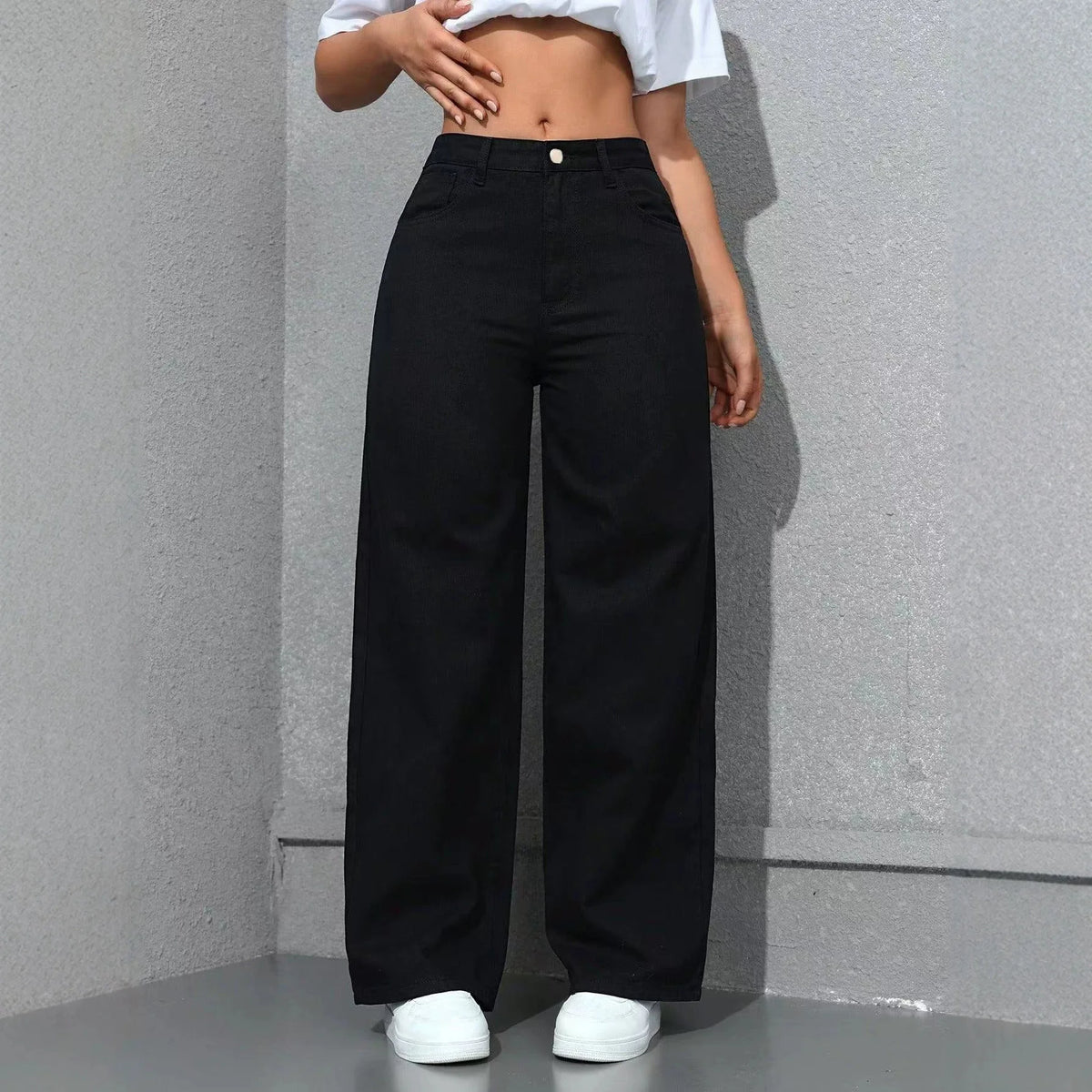 Women’s Loose-Fit Wide-Leg Denim Jeans – Casual Streetwear