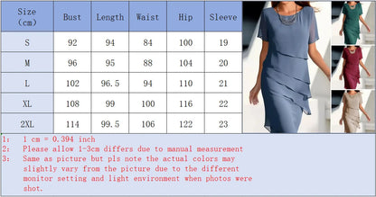 Women's Party Dress Chiffon Short Sleeve Round Neck Layered Asymmetrical Hem Formal Cocktail Dress ﻿