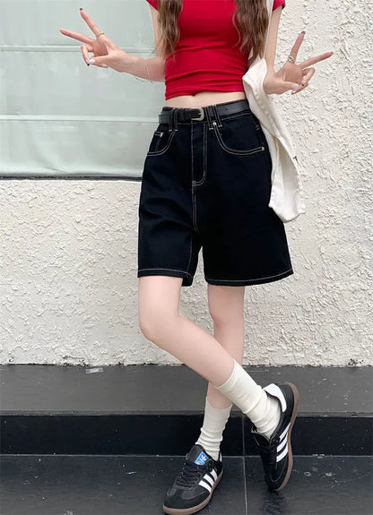 Women’s High-Waisted Black Wide-Leg Denim Shorts