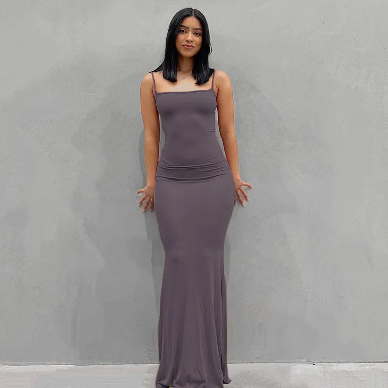 Satin Backless Bodycon Maxi Dress