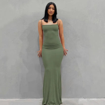 Satin Backless Bodycon Maxi Dress