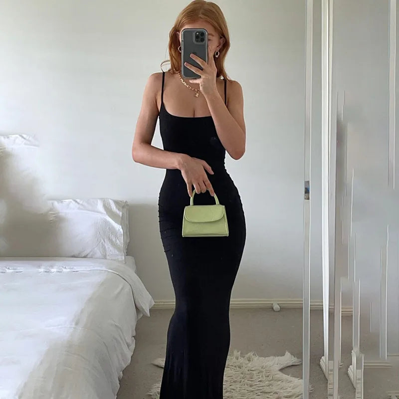 Satin Backless Bodycon Maxi Dress