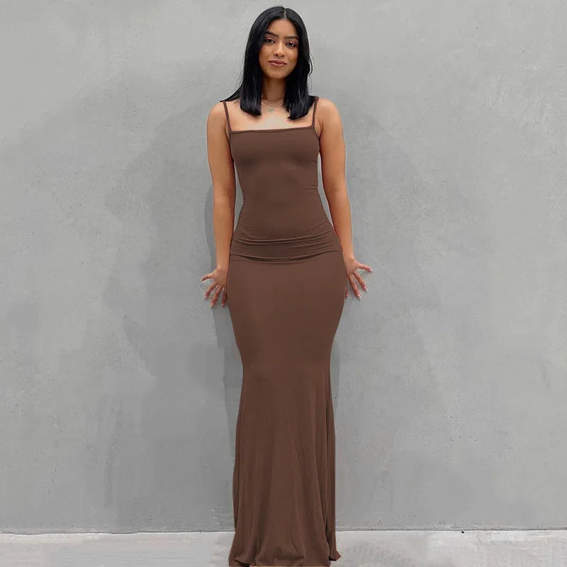 Satin Backless Bodycon Maxi Dress