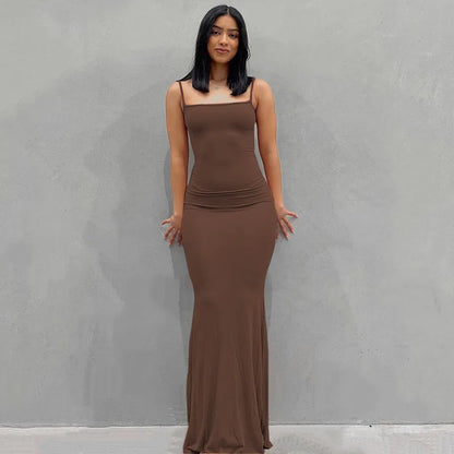 Satin Backless Bodycon Maxi Dress
