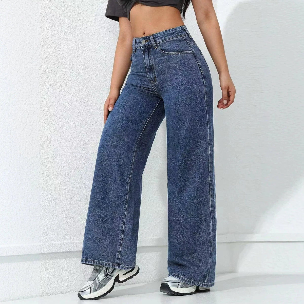 Women’s Loose-Fit Wide-Leg Denim Jeans – Casual Streetwear