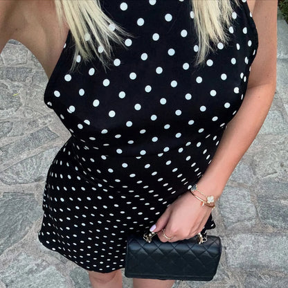 Sexy Polka Dot Halter Mini Dress